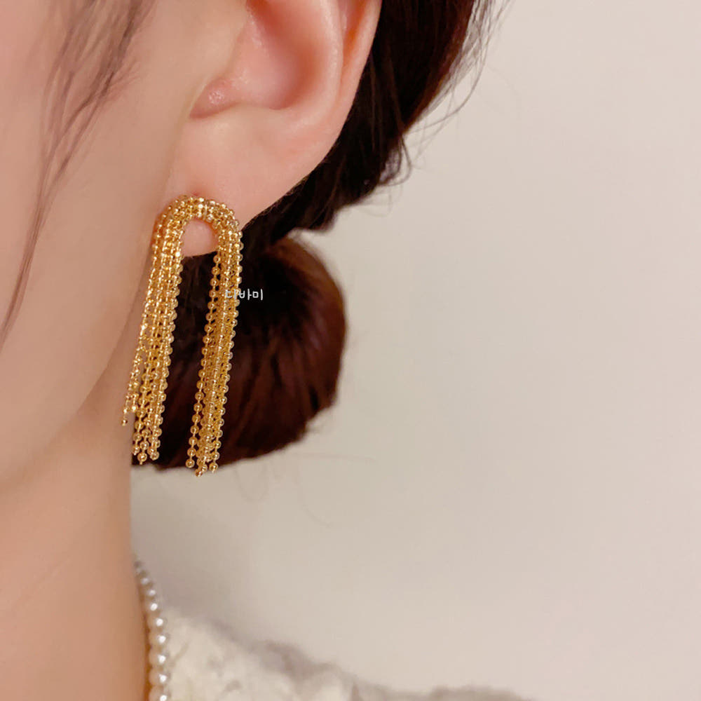 14K 체인 술 화려한 귀걸이 드레스 파티룩 태슬 이어링 - 상세 이미지 4