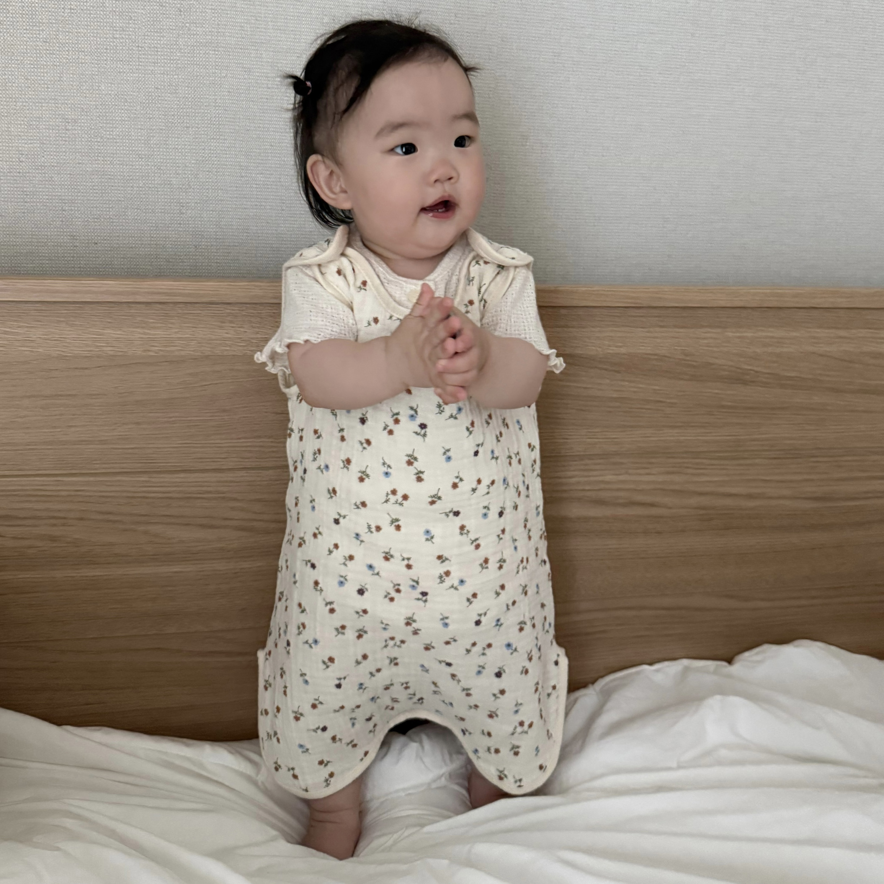 바니블라썸 아기 수면조끼 봄 여름 유아 실내복 신생아 거즈 수면잠옷 골지 베이지 - 상세 이미지 4