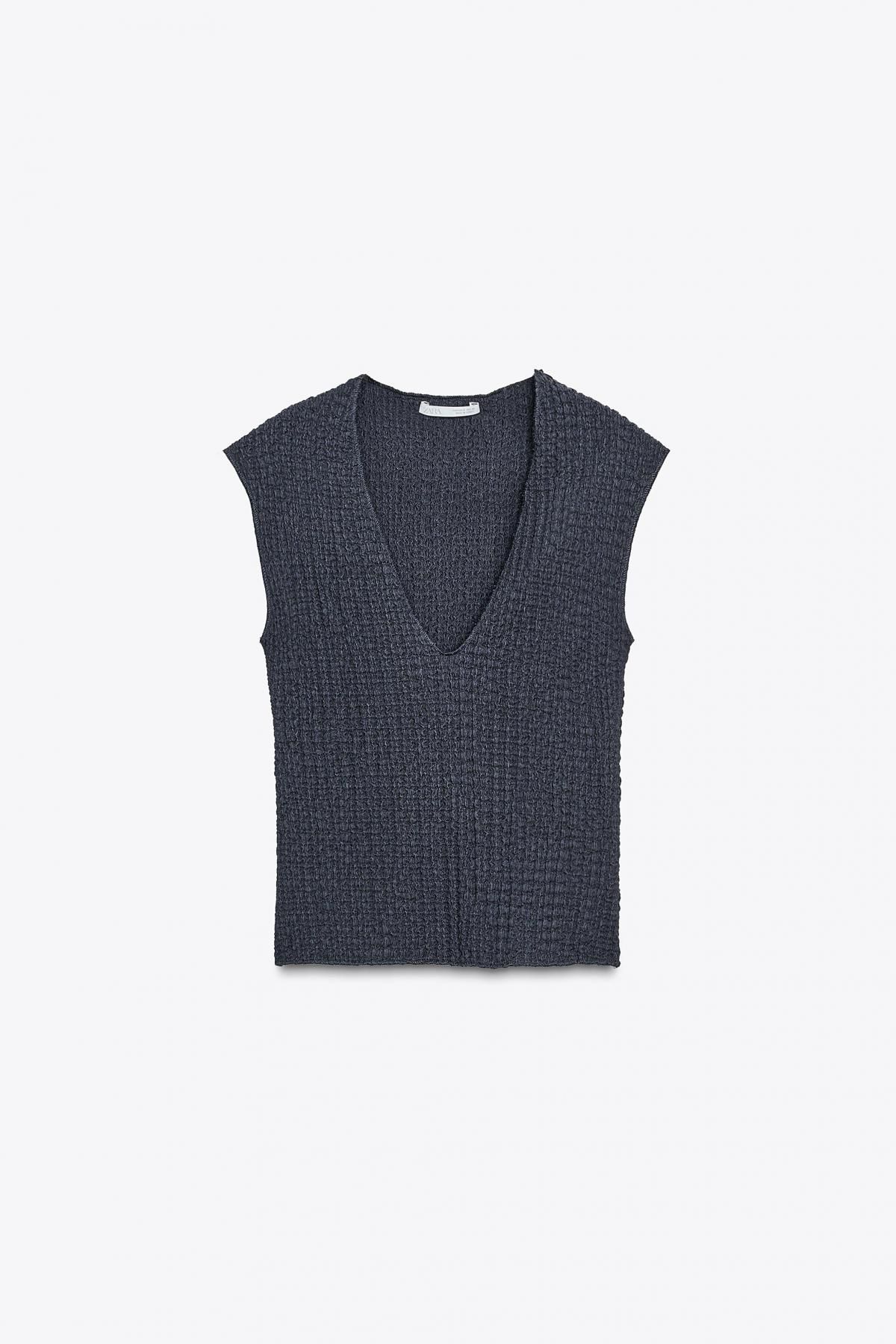 자라 텍스처 브이넥 민소매 니트 탑 5039/838 CHARCOAL GREY - 메인 이미지