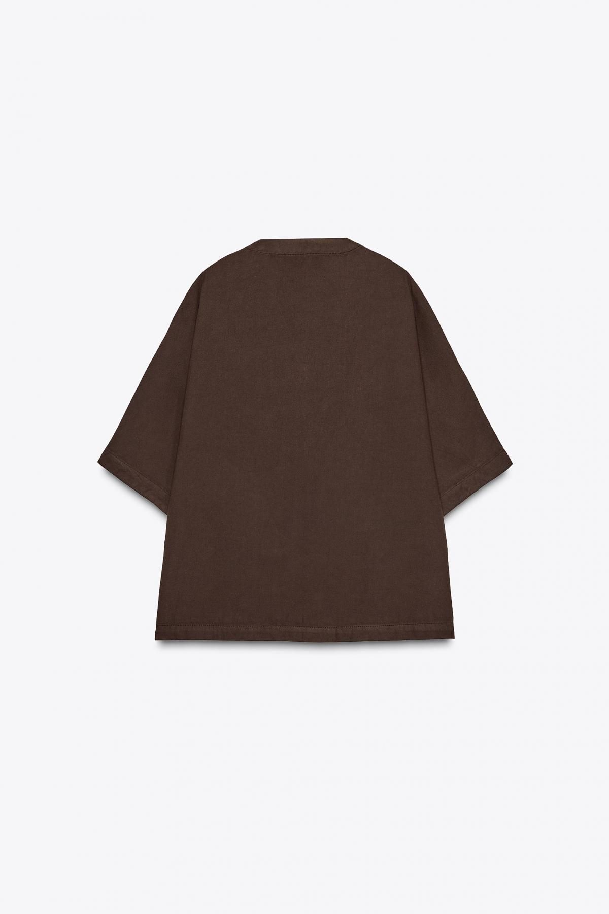 자라 브이넥 릴렉스핏 코튼 반팔 셔츠 4676/241 BROWN - 상세 이미지 5