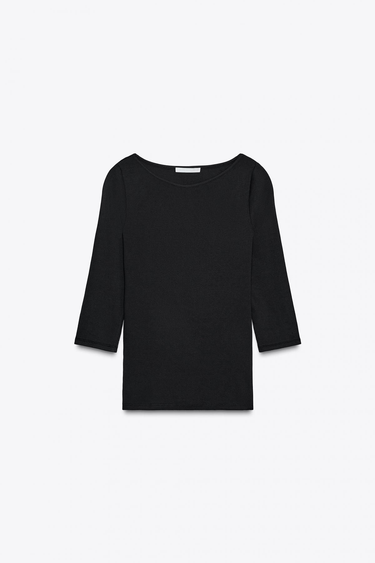 자라 슬림핏 베이직 보트넥 코튼 긴팔 티셔츠 5644/675 ANTHRACITE GREY - 메인 이미지