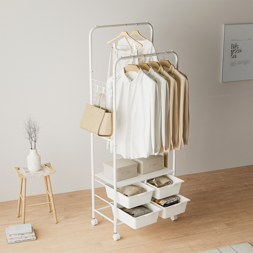 무베즈 서랍형 2단 이동식행거 스탠다드 드레스룸 스탠드 옷걸이 행거