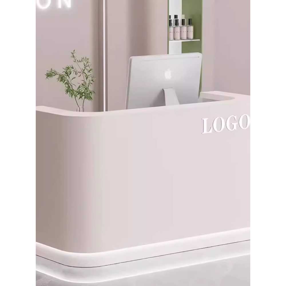 미용실카운터 인포데스크 라운드 테이블 뷰티샵 심플 80x50cm 흰색+골드 스텐 - 상세 이미지 2