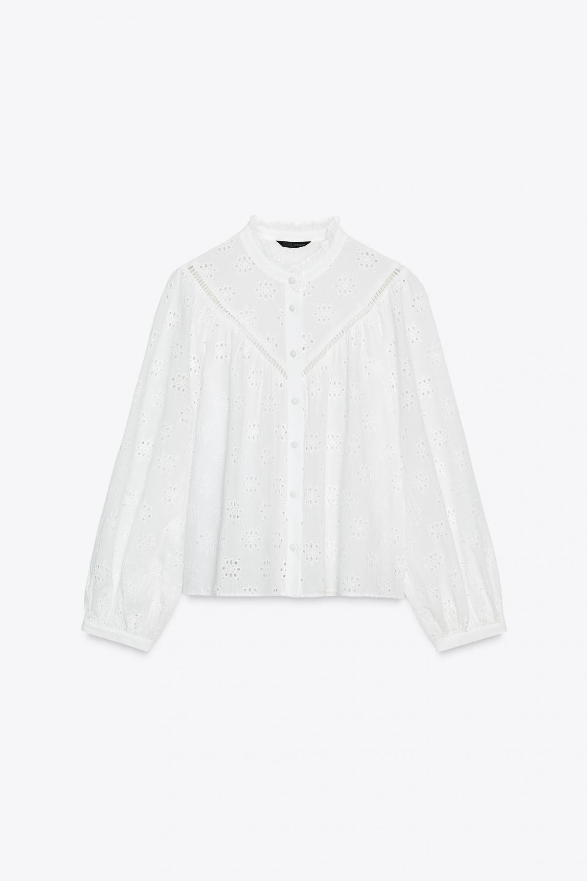 자라 로맨틱 레이스컷 아플리케 긴팔 블라우스 8741/230 WHITE - 상품 이미지