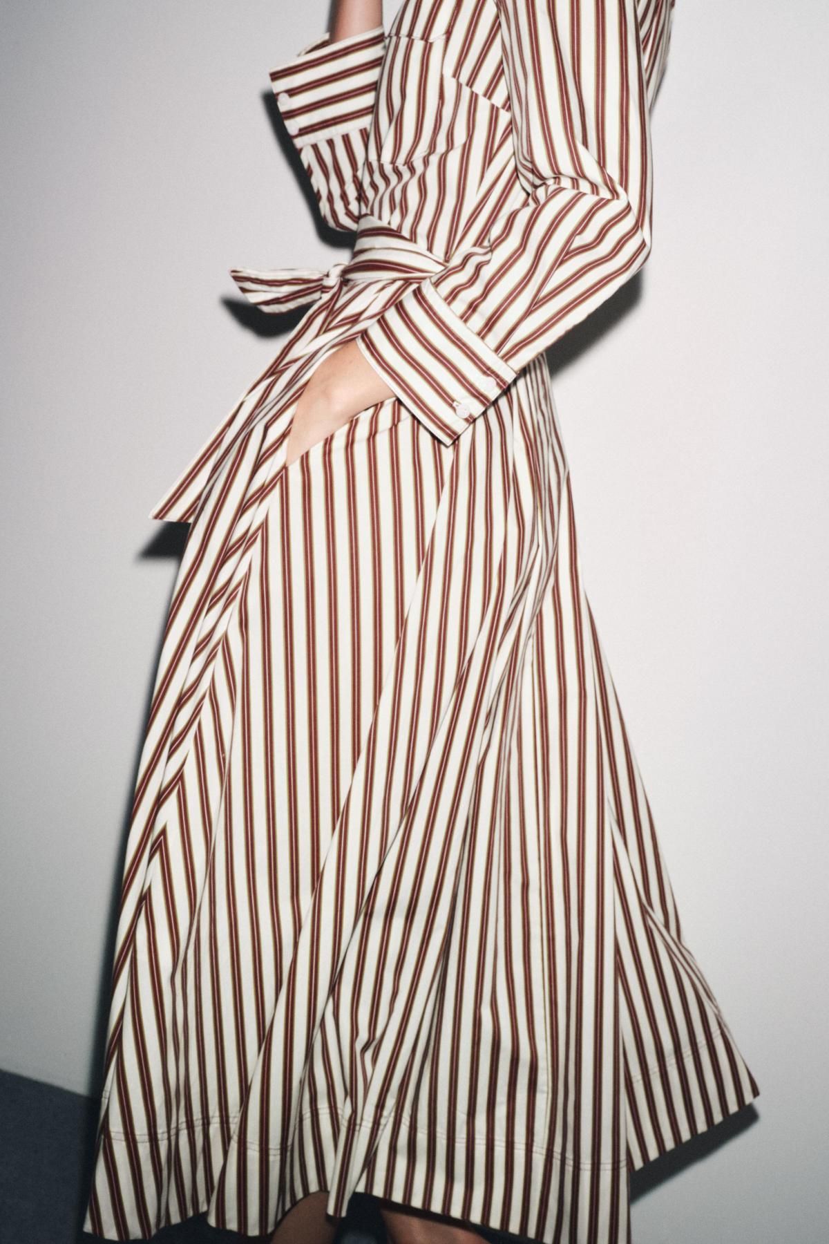 자라 스트라이프 코튼 벨트 미디 셔츠 원피스 8622/056 STRIPED - 상세 이미지 3