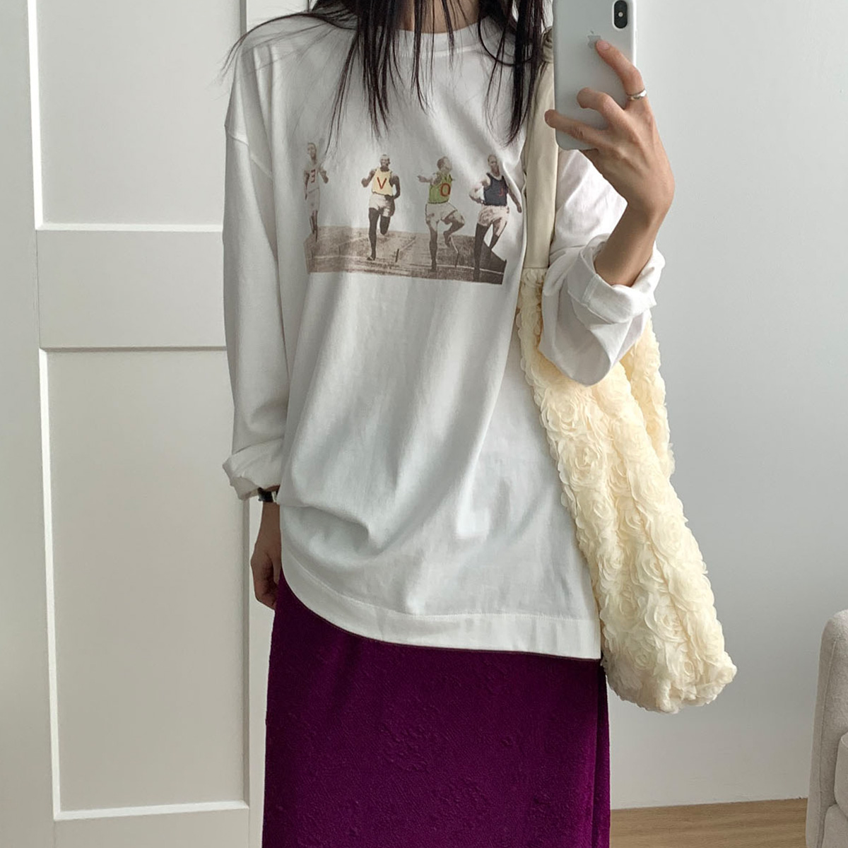 [당일발송] 바스켓 마라톤티 빈티지 프린트 오버핏 루즈핏 긴팔티 (3c)