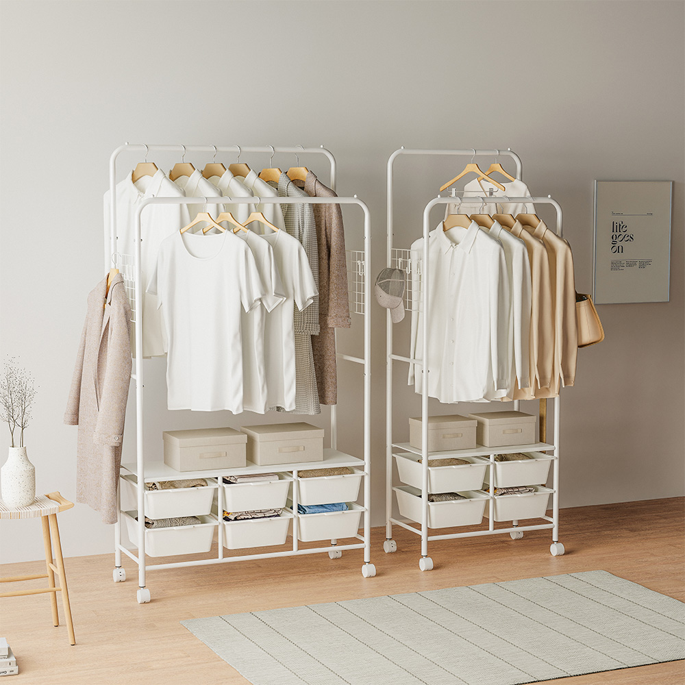 무베즈 서랍형 2단 이동식행거 스탠다드 드레스룸 스탠드 옷걸이 행거