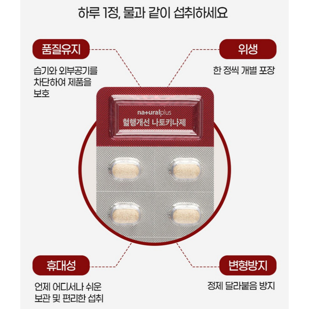 내츄럴플러스 혈행개선 나토키나제 혈관 징코 약550mg 30정 이미지 6