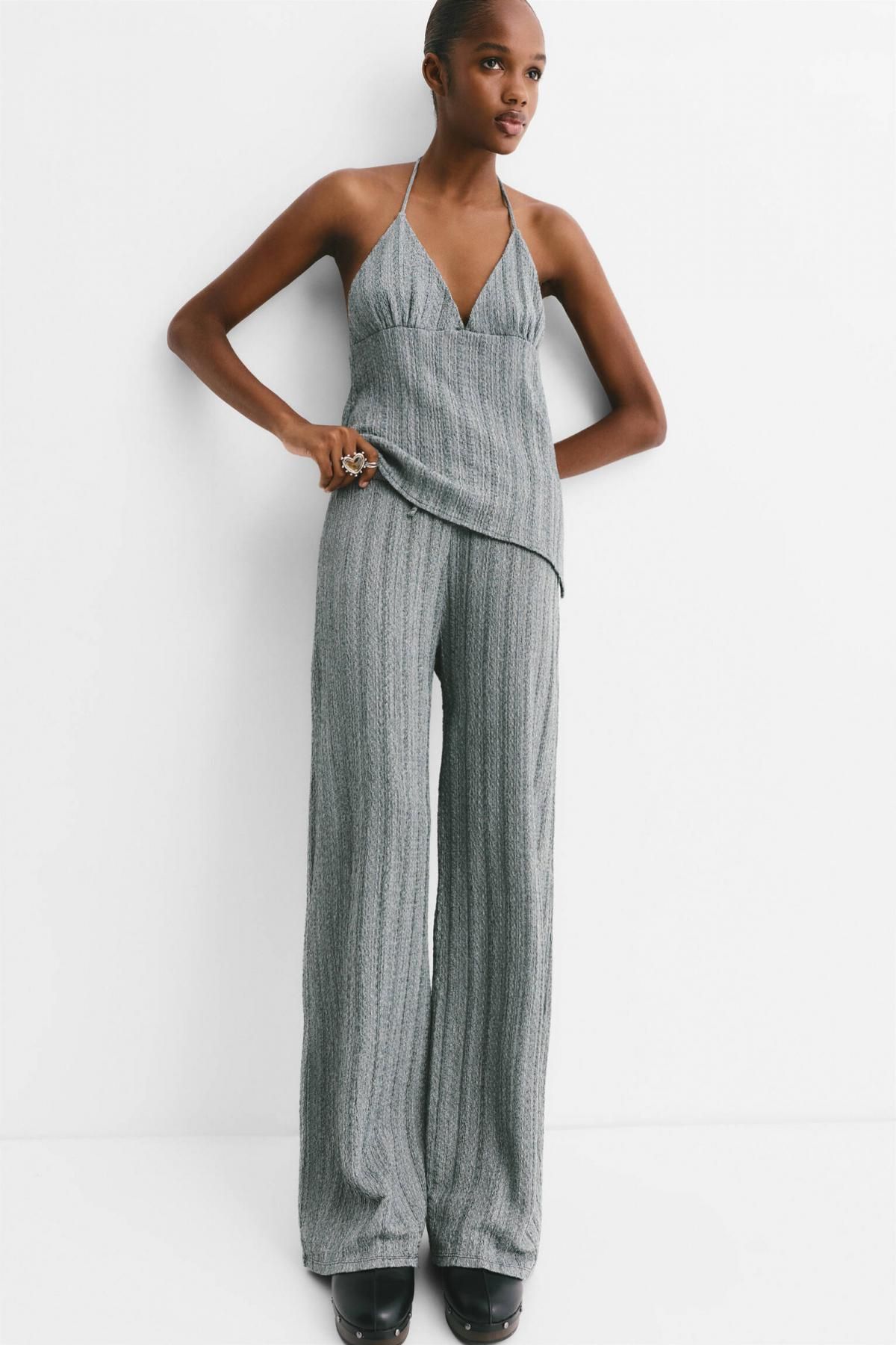 풀앤베어 스트라이프 크레이프 와이드 팬츠 7674/329 PALE GREY - 상세 이미지 2