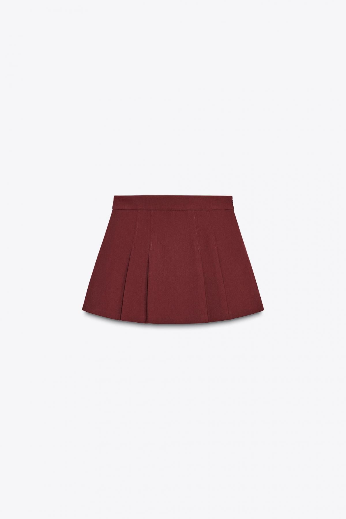 자라 하이웨이스트 플리츠 스커트 팬츠 1478/525 BURGUNDY - 메인 이미지