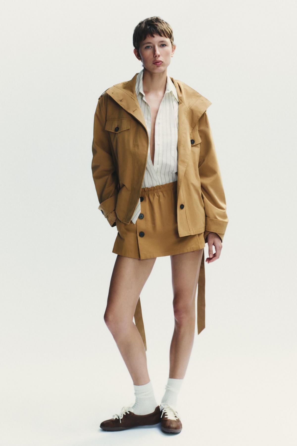 자라 베이직 하이넥 벨티드 숏 트렌치코트 5320/888 MID-CAMEL - 상세 이미지 2
