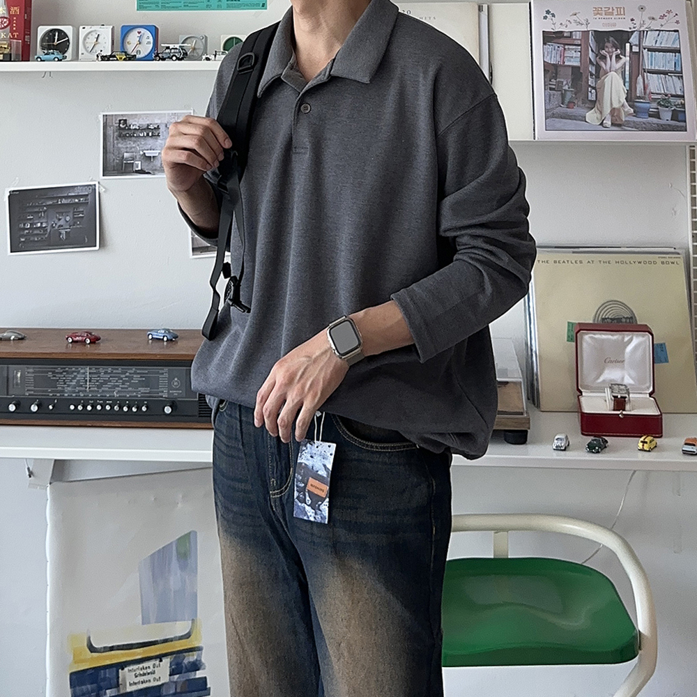 남자 맨투맨 오버핏 빅사이즈 커플 카라 맨투맨 남자 긴팔티