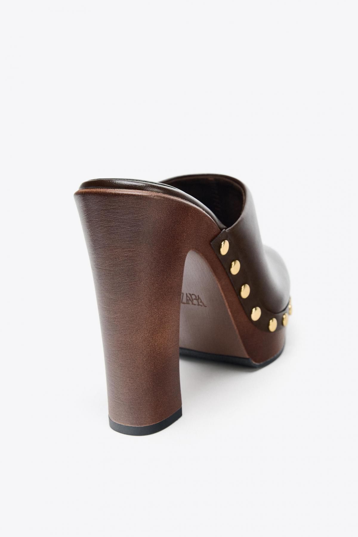 자라 스터드 테크니컬 하이힐 클로그 슈즈 1241/610 CHOCOLATE BROWN - 상세 이미지 5