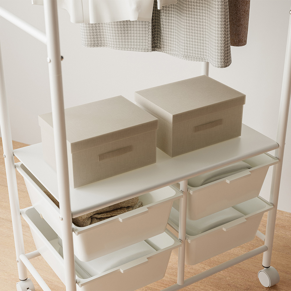 무베즈 서랍형 2단 이동식행거 스탠다드 드레스룸 스탠드 옷걸이 행거