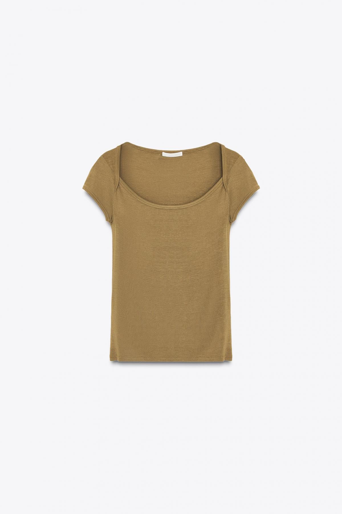 자라 베이직 스퀘어넥 반팔 티셔츠 5584/303 GREENISH - 메인 이미지