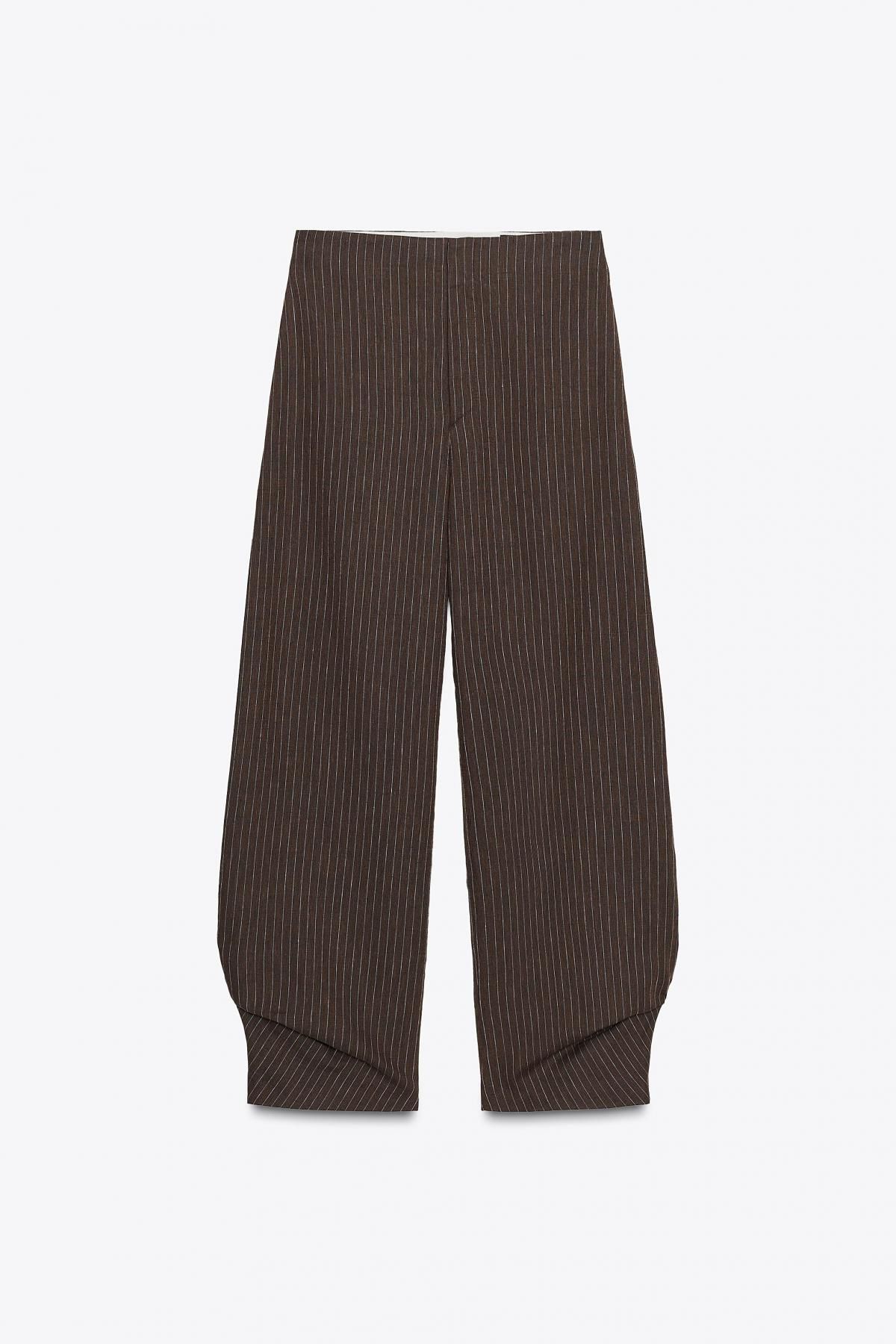 자라 스트라이프 린넨 블렌드 벌룬 와이드 팬츠 8604/232 BROWN / ECRU - 상세 이미지 5