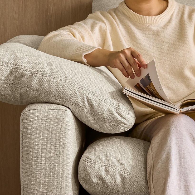 까사미아 캄포 구스30 슬림 소파 스툴포함, 아이보리, 3인용