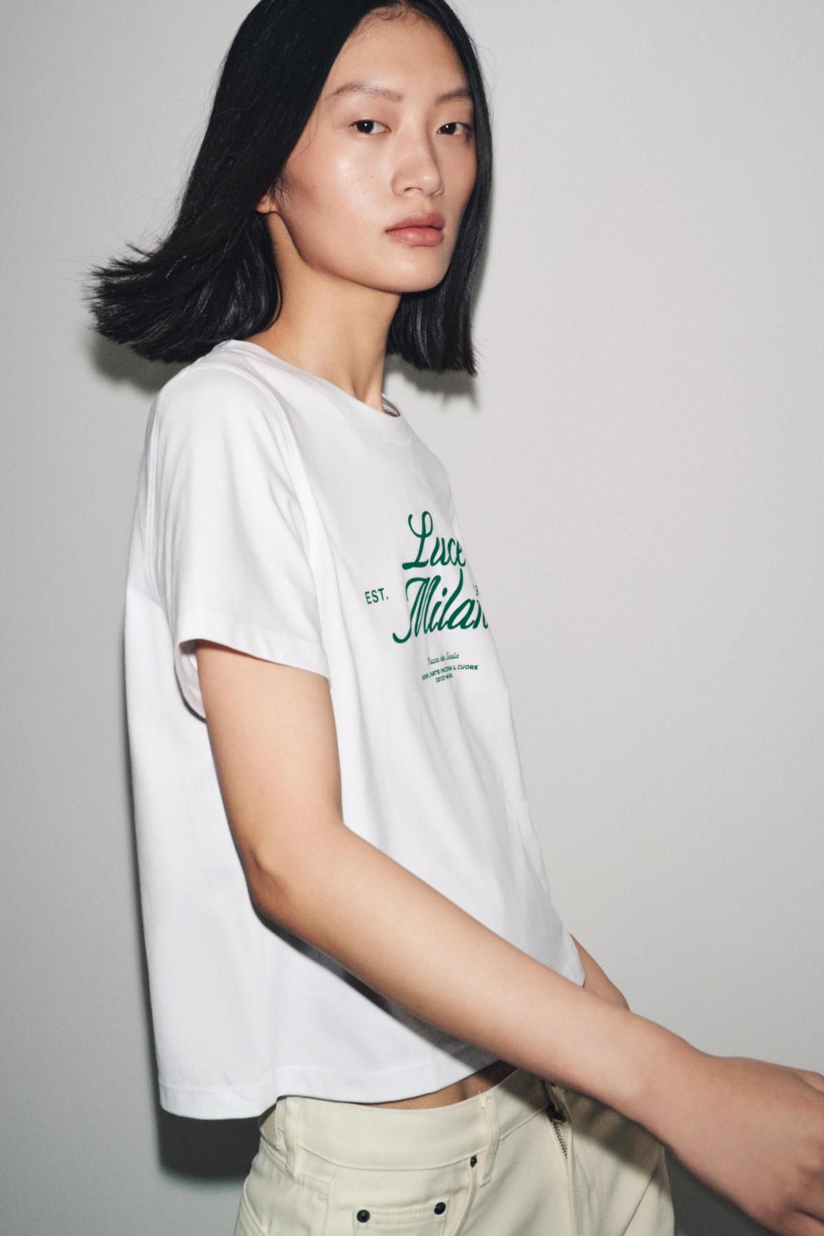 자라 프린트 슬로건 레터링 레귤러핏 반팔 티셔츠 1165/251 WHITE / GREEN - 상세 이미지 3