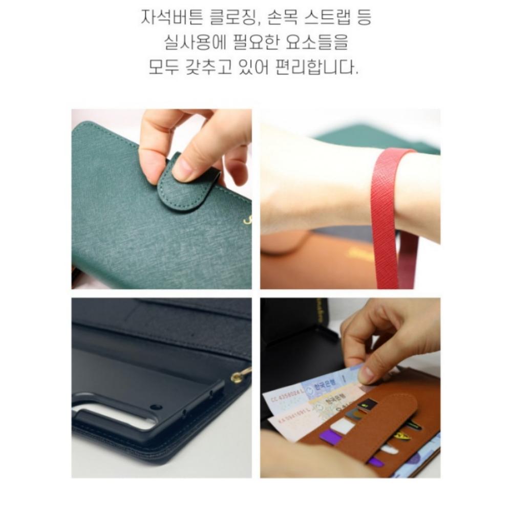 브로 천연 소가죽 다이어리 지갑 케이스 그린, 갤럭시Z 폴드SE - 상세 이미지 5