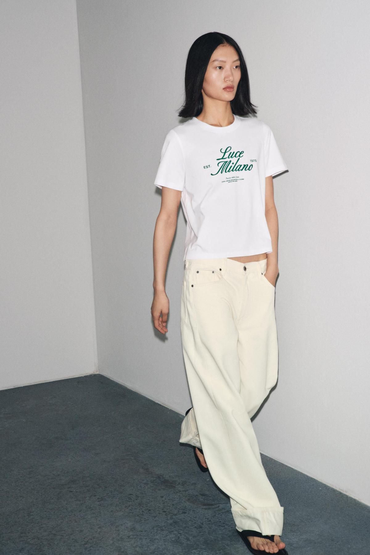 자라 프린트 슬로건 레터링 레귤러핏 반팔 티셔츠 1165/251 WHITE / GREEN - 상세 이미지 2