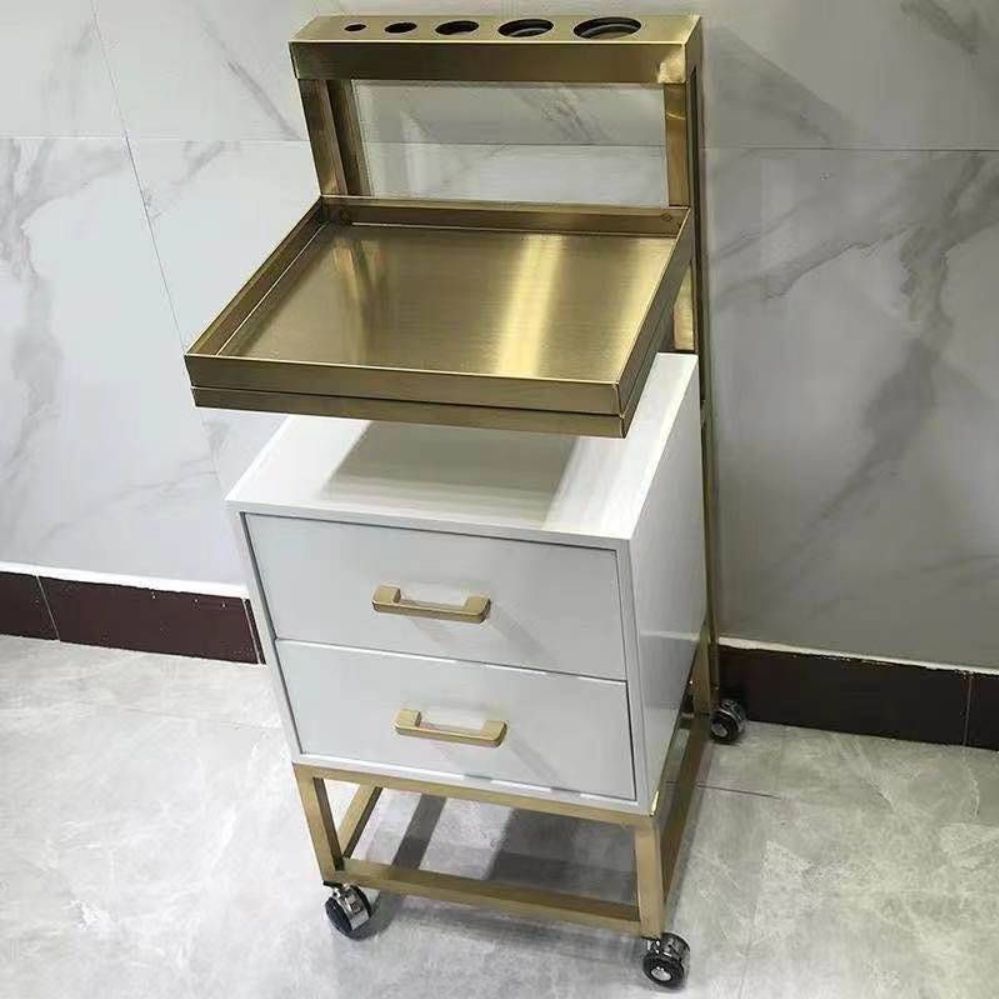 서랍장 수납장 미용실 스테인리스 철제 실버 정리대 헤어살롱 거치대 2단 은색 및 강철 캐비닛 - 상세 이미지 5
