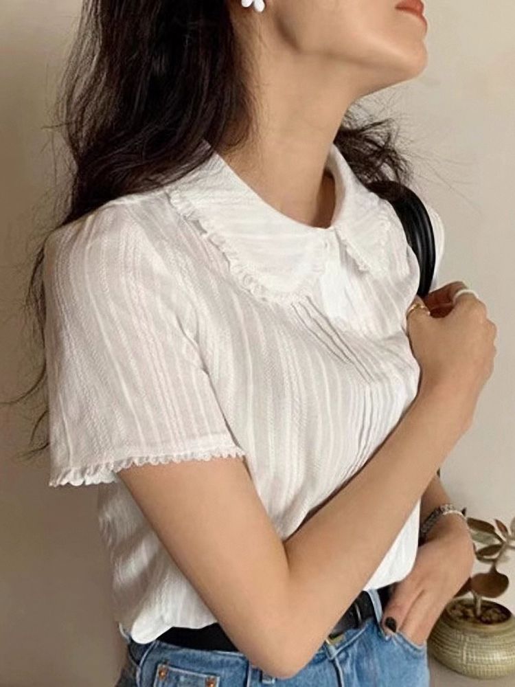 여름 카라 반팔티셔츠 티셔츠 여성 상의 화이트 S - 상세 이미지 5