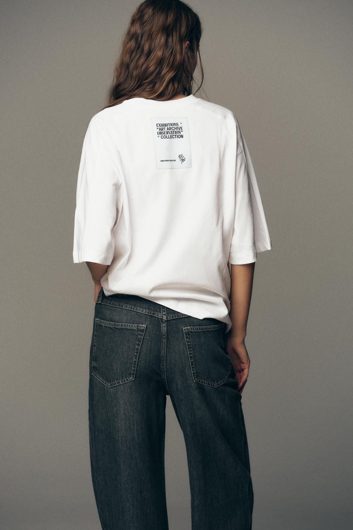 자라 라운드넥 백라벨 오버핏 코튼 반팔 티셔츠 1165/848 WHITE - 상세 이미지 5