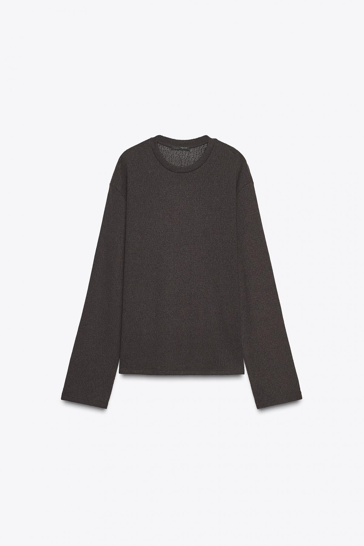 자라 컷아웃 라운드넥 니트 긴팔 탑 0347/805 DARK AUBERGINE - 상품 이미지