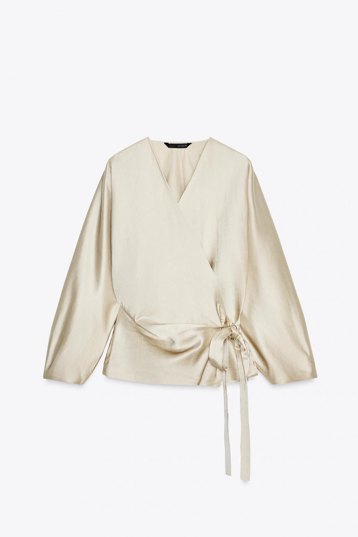자라 내추럴 린넨 랩 V넥 리본 블라우스 8275/030 BEIGE - 메인 이미지