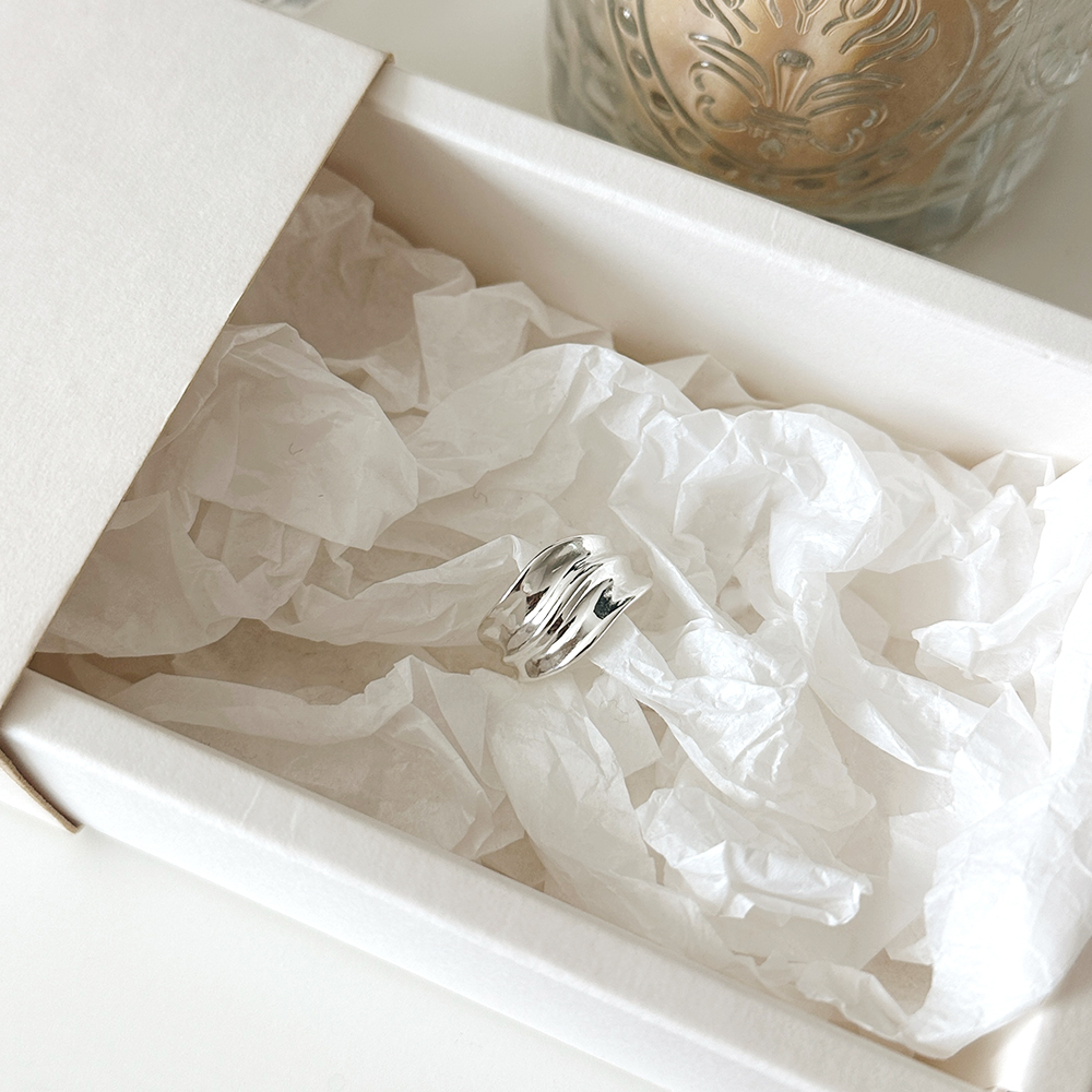 silver925 와이드 물결 웨이브 애끼 반지 실버 사이즈 조절 너클링 마디반지 - 상세 이미지 5