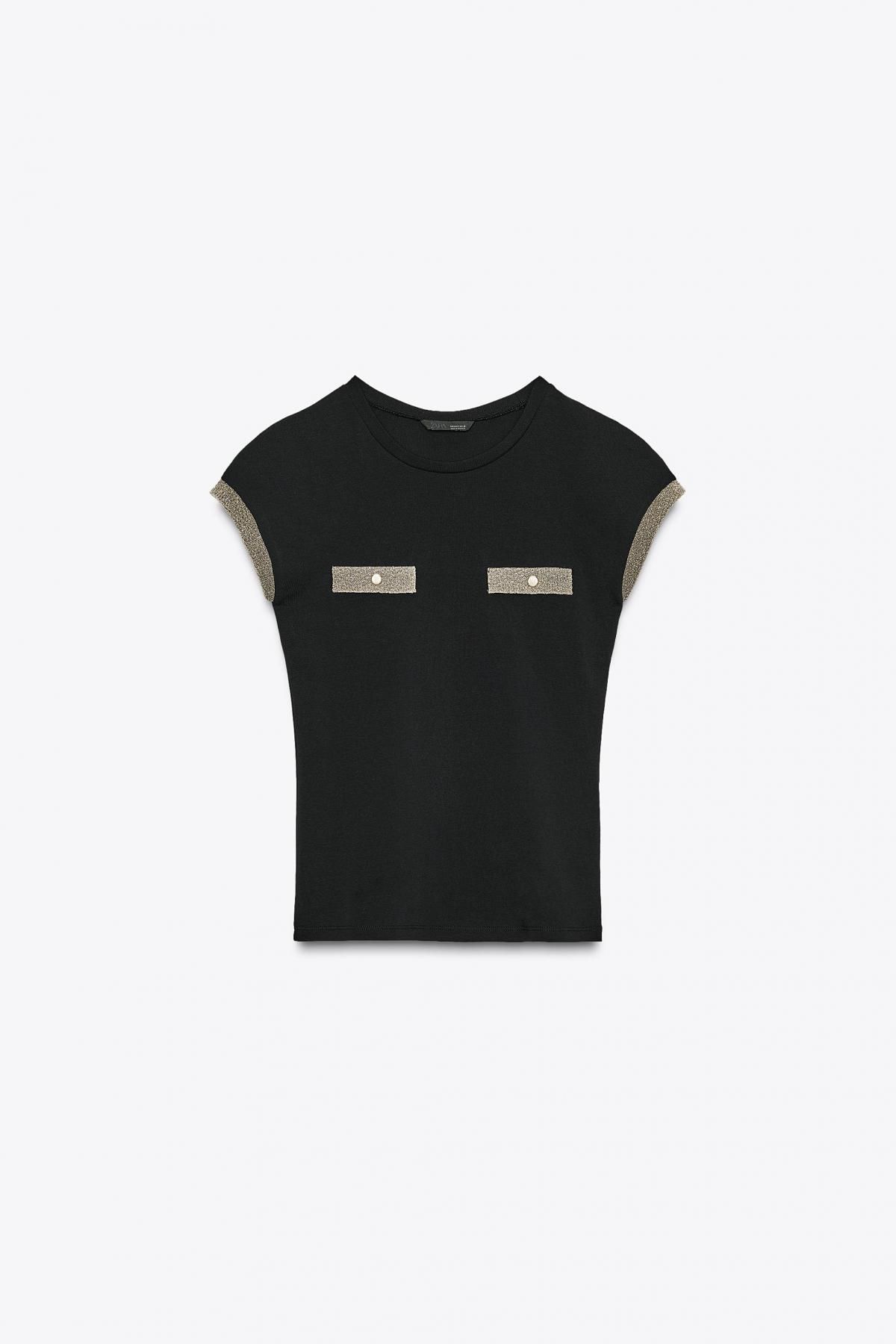 자라 메탈릭 얀 슬림핏 라운드넥 반팔 티셔츠 5644/872 BLACK - 메인 이미지