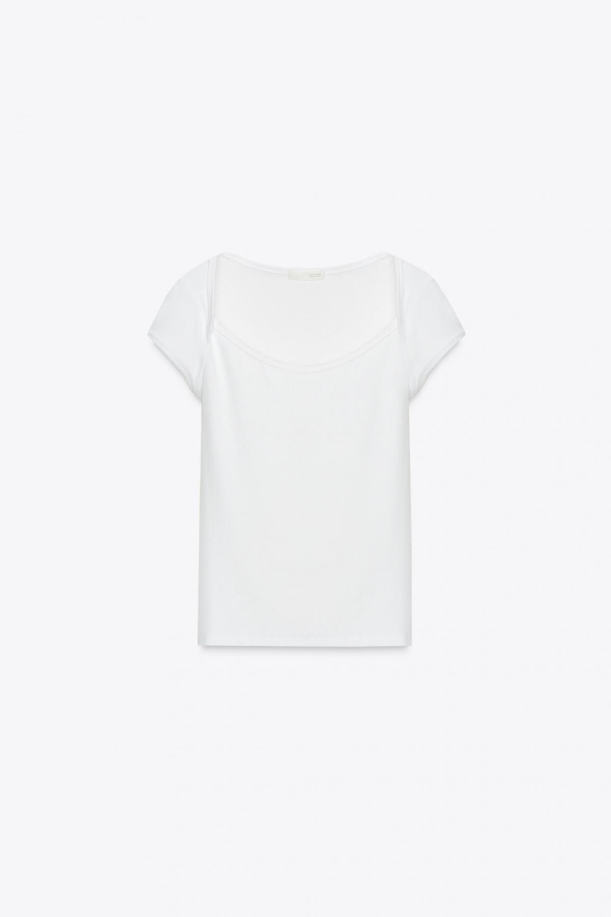 자라 미니멀 스퀘어넥 반팔 티셔츠 5584/303 WHITE - 메인 이미지