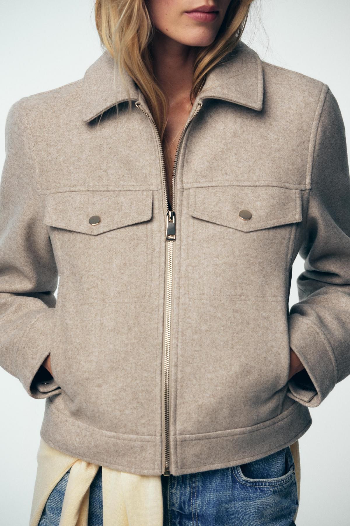 자라 소프트 크롭 집업 재킷 3046/265 BEIGE - 상세 이미지 4