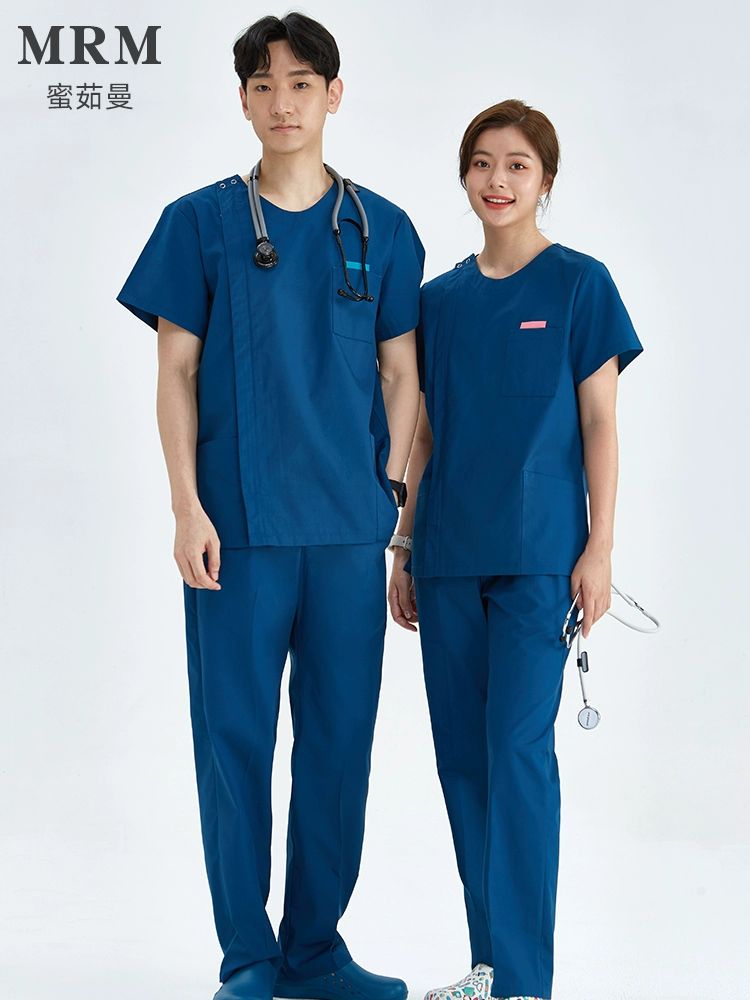 수술실 유니폼 긴팔 수술복 간호사 여성용 간호사복 여성 인디고 블루 반팔 상의만 S - 상세 이미지 2