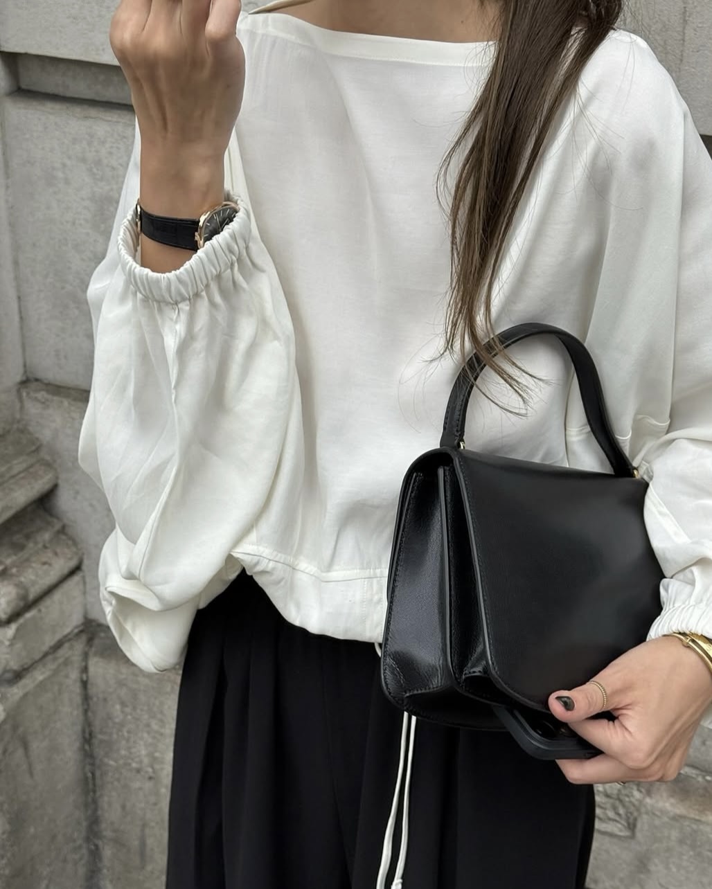 [당일발송] 아웃핏 토호 팬츠 와이드 맥시 찰랑 밴딩팬츠 (블랙) - 상세 이미지 4