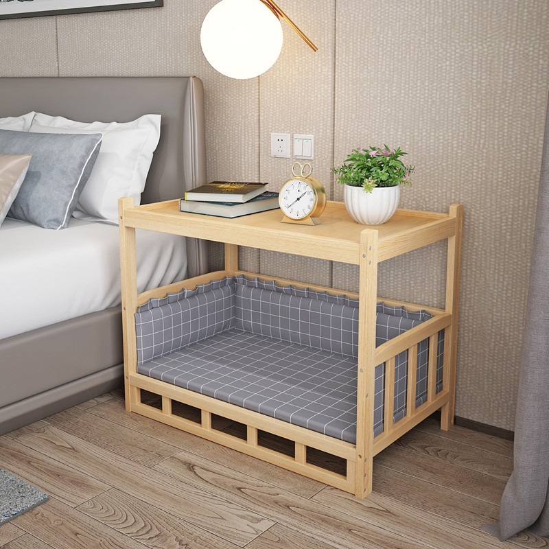 원목 애견침대 소파 강아지 고양이 일반 상단 회색 침구 S-45x30x65-5kg - 상품 이미지