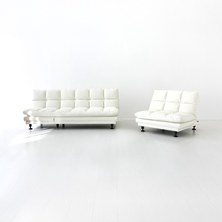 앰보 3인 멀티 소파베드 카우치형 소가죽 밀크+앰보 1인 멀티 소파 소가죽 밀크 세트