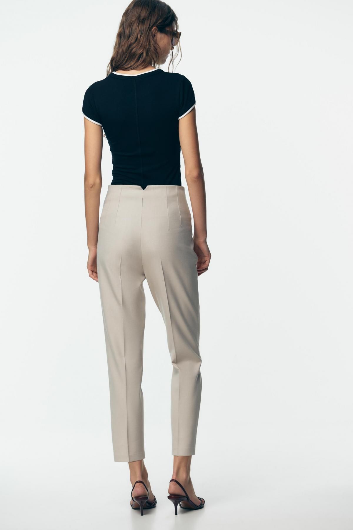 자라 하이웨이스트 테크니컬 슬림핏 팬츠 1478/631 BEIGE - 상세 이미지 5