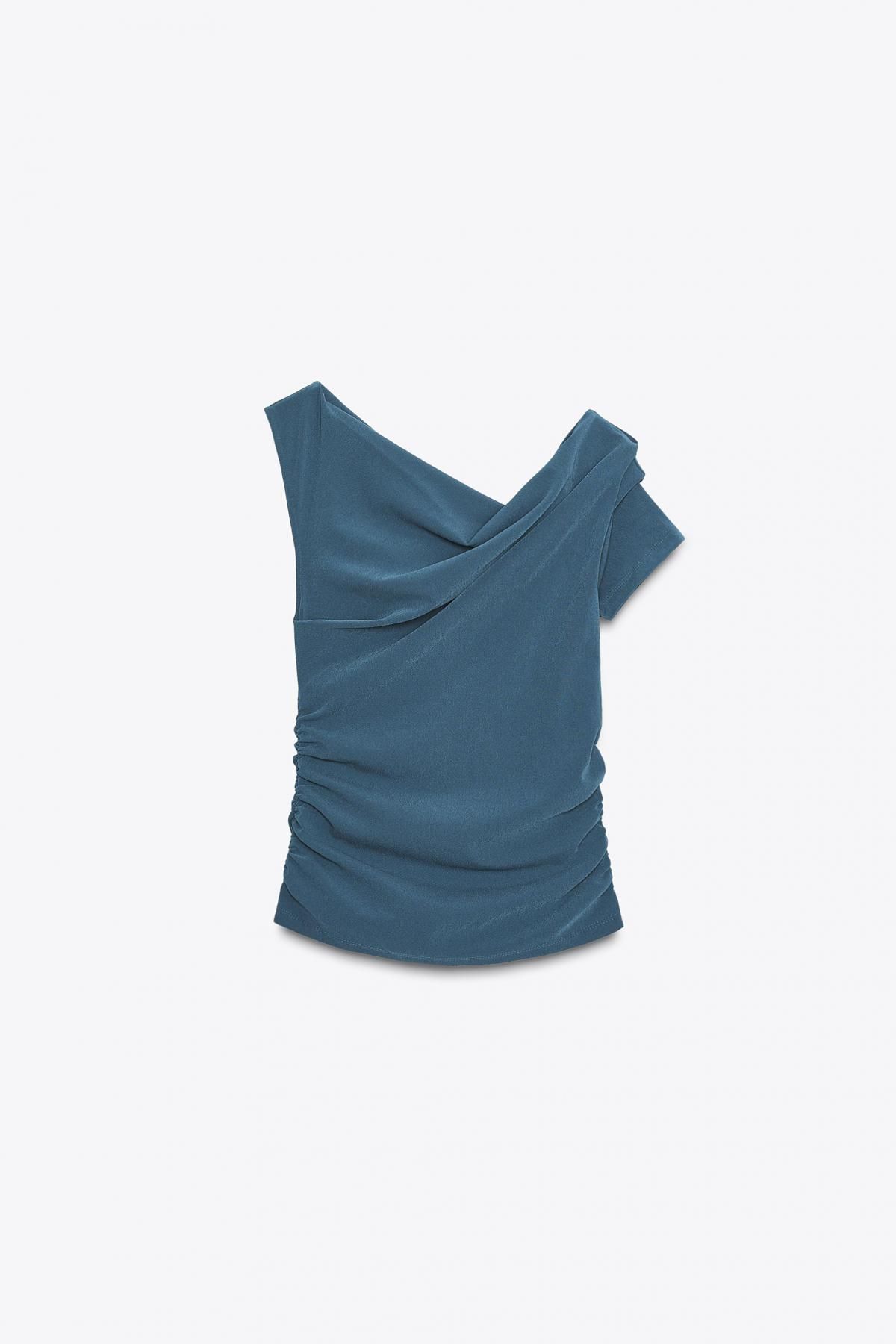 자라 비대칭 네크라인 셔링 민소매 탑 3644/811 MID-BLUE - 메인 이미지