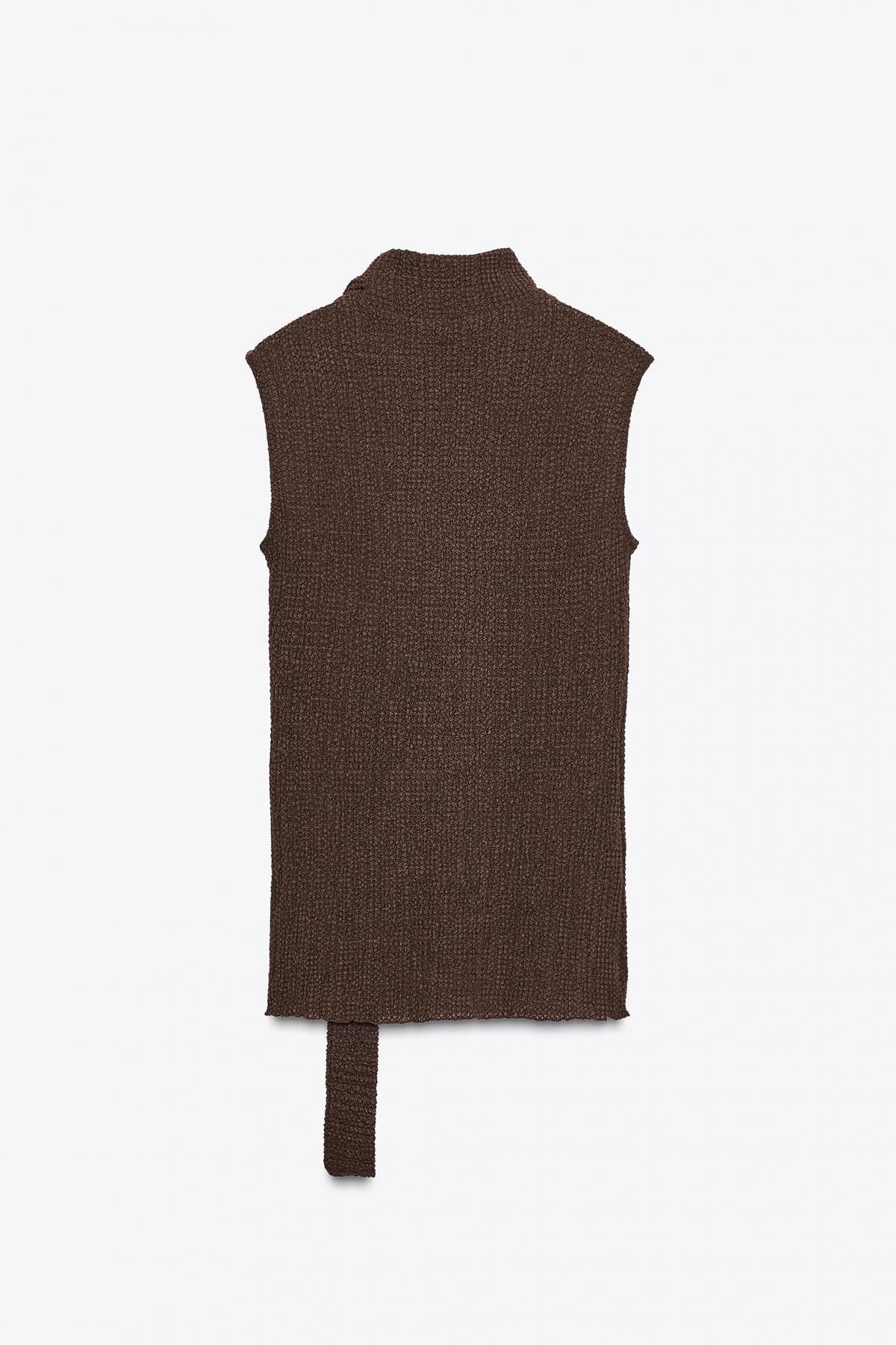자라 텍스처 하이넥 민소매 스카프 니트 탑 0347/803 DARK BROWN - 상세 이미지 5