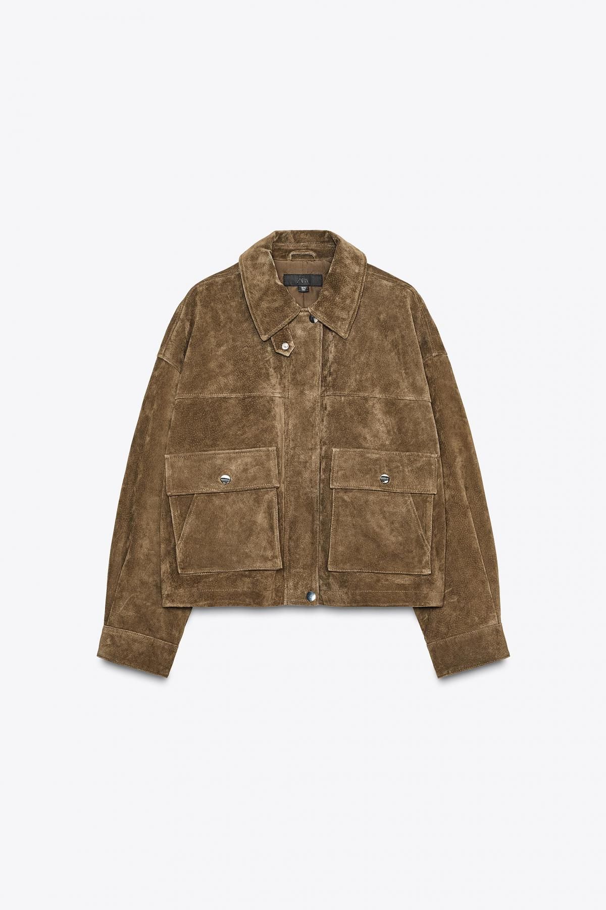 자라 프리미엄 스웨이드 레더 봄버 재킷 8073/253 KHAKI - 메인 이미지