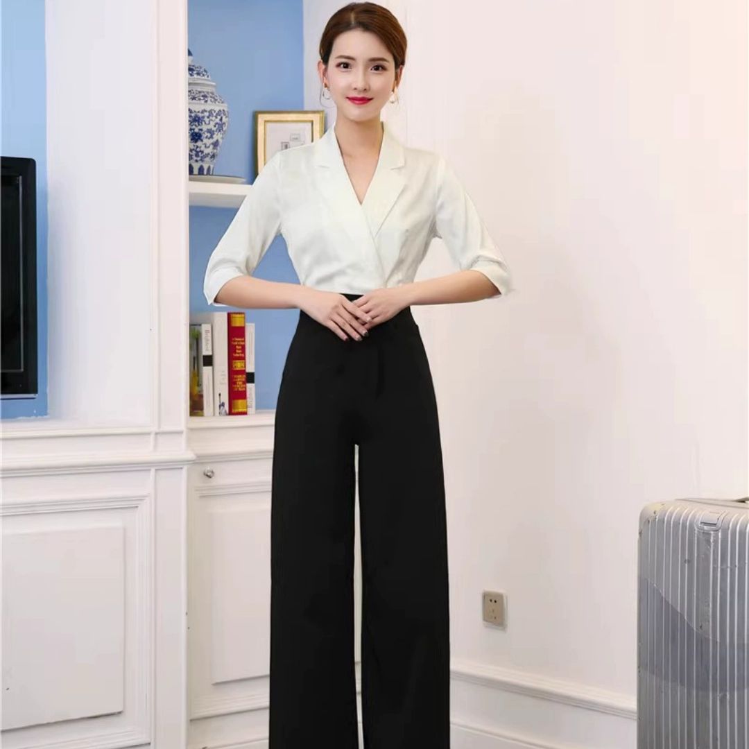 한식레스토랑 한복 유니폼 서빙복 식당 개량 웨이터 화이트 중소매 상의 S 45.0kg이하착용 - 상품 이미지