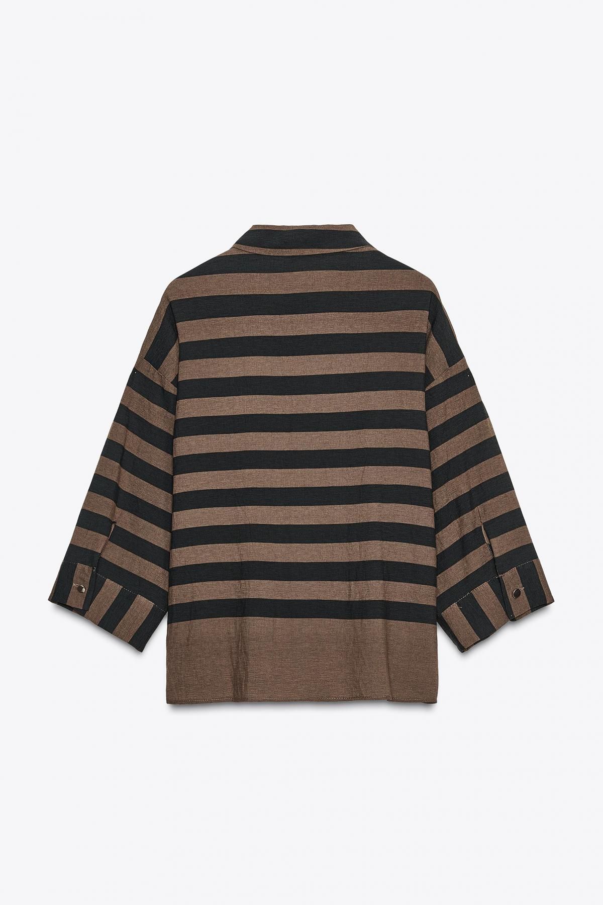 자라 스트라이프 오버핏 7부 셔츠 8777/158 BLACK / BROWN - 상세 이미지 5