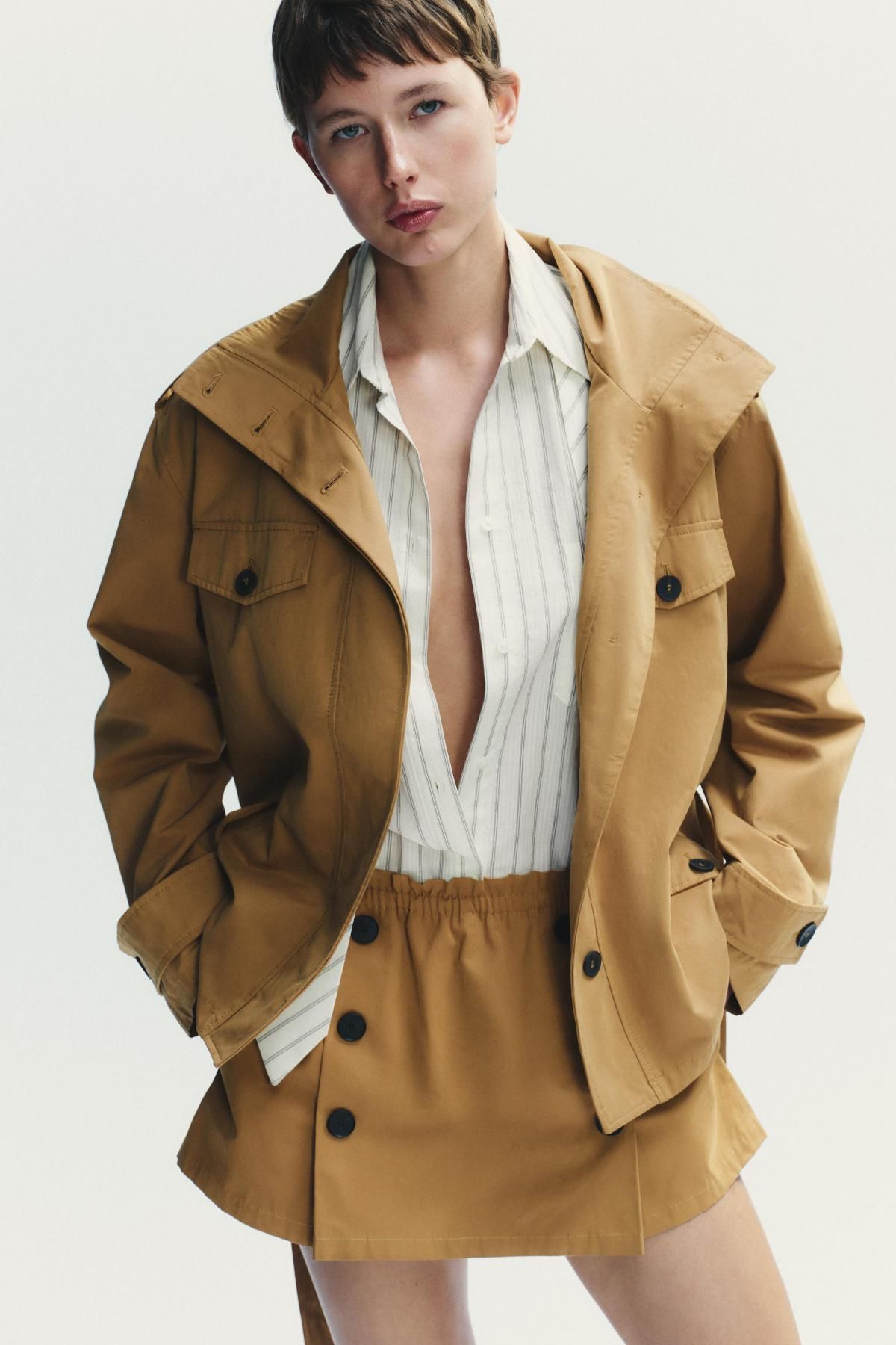 자라 베이직 하이넥 벨티드 숏 트렌치코트 5320/888 MID-CAMEL - 상세 이미지 3