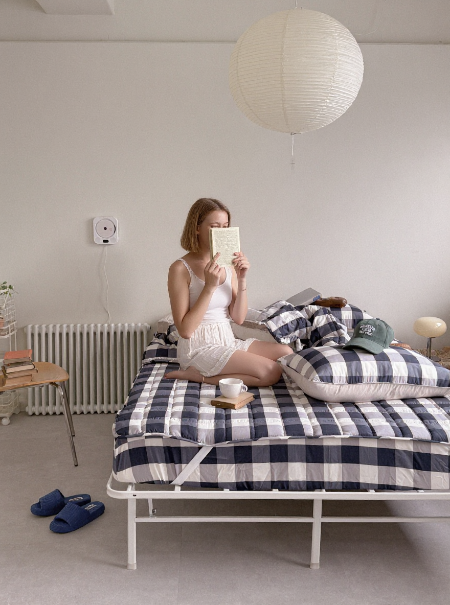 마리엔젤 빅깅엄 네이비체크 먼지없는 알러지케어 차렵이불 베개세트 SS