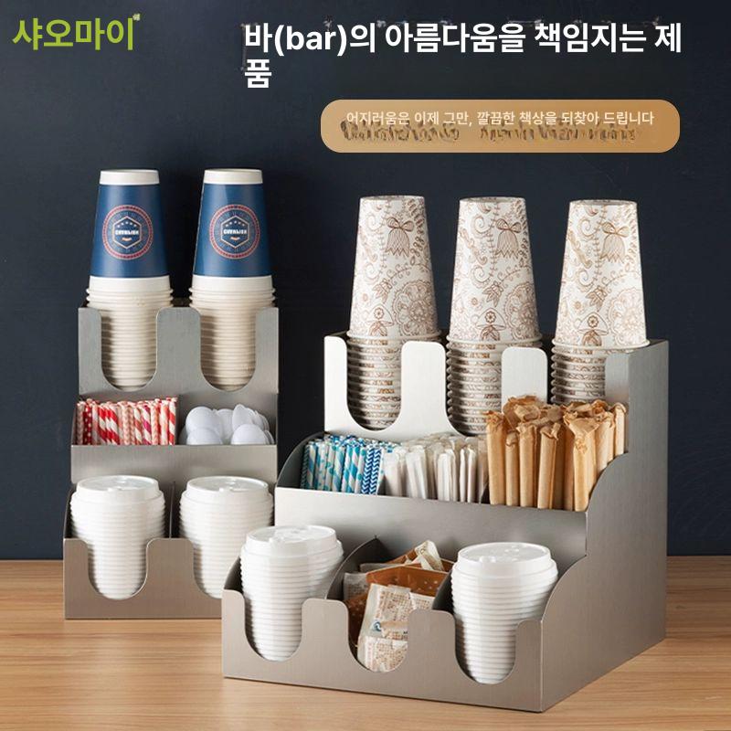 티백 우드 커피정리함 포크 종이컵 간식 서랍 선반  목재 3단 6칸 - 상세 이미지 2