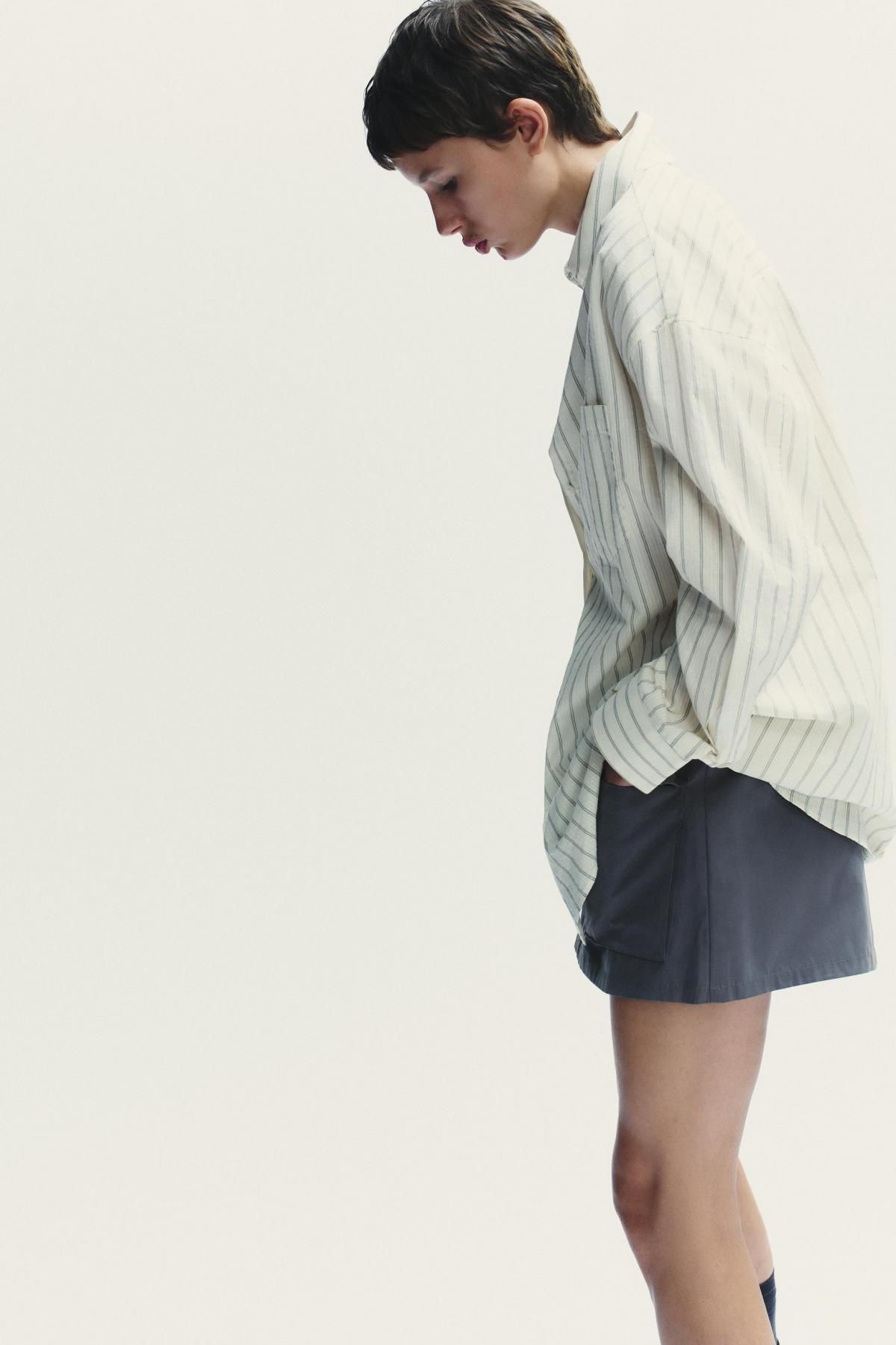 자라 오버핏 스트라이프 타이 코튼 긴팔 셔츠 4764/113 WHITE / GREY - 상세 이미지 5