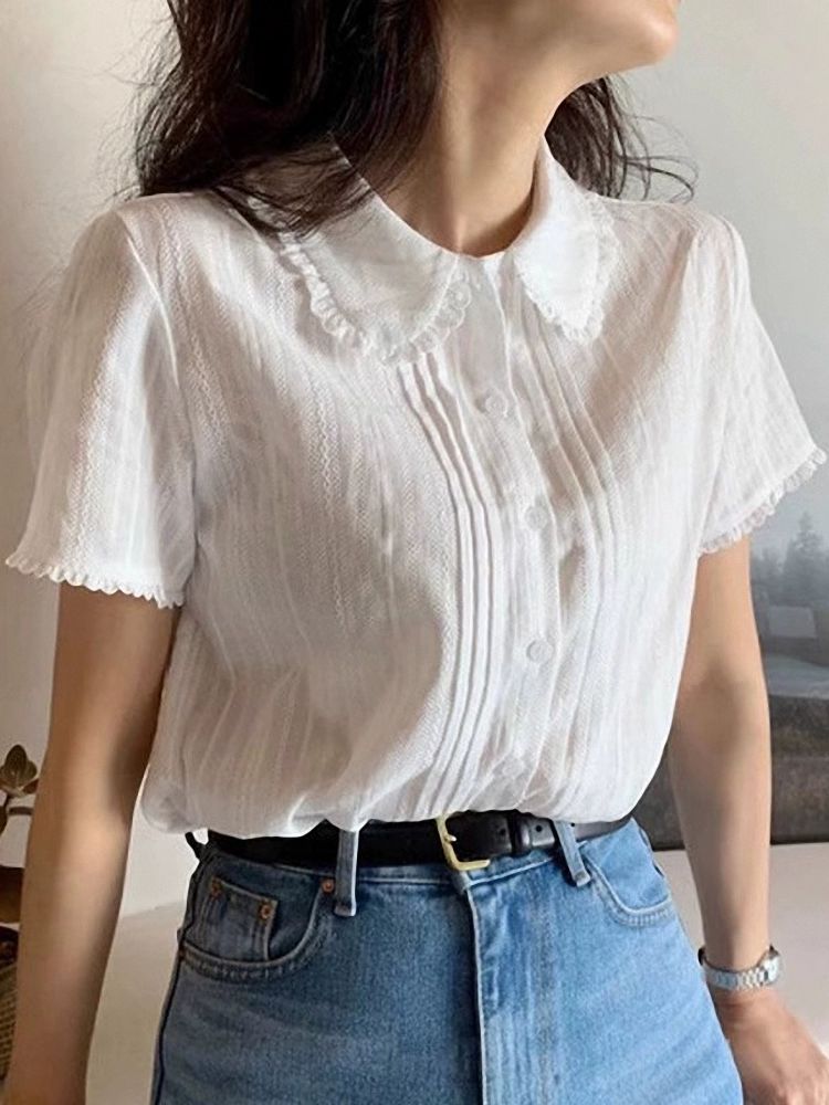 여름 카라 반팔티셔츠 티셔츠 여성 상의 화이트 S - 상세 이미지 4