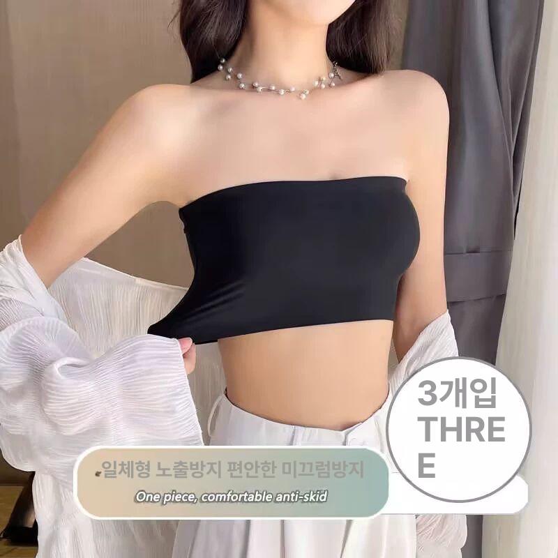 여성 튜브탑 브라탑 여름 스트랩리스 캡내장 요가 반컵 단품 블랙 프리 40.0-60.0kg - 상세 이미지 2