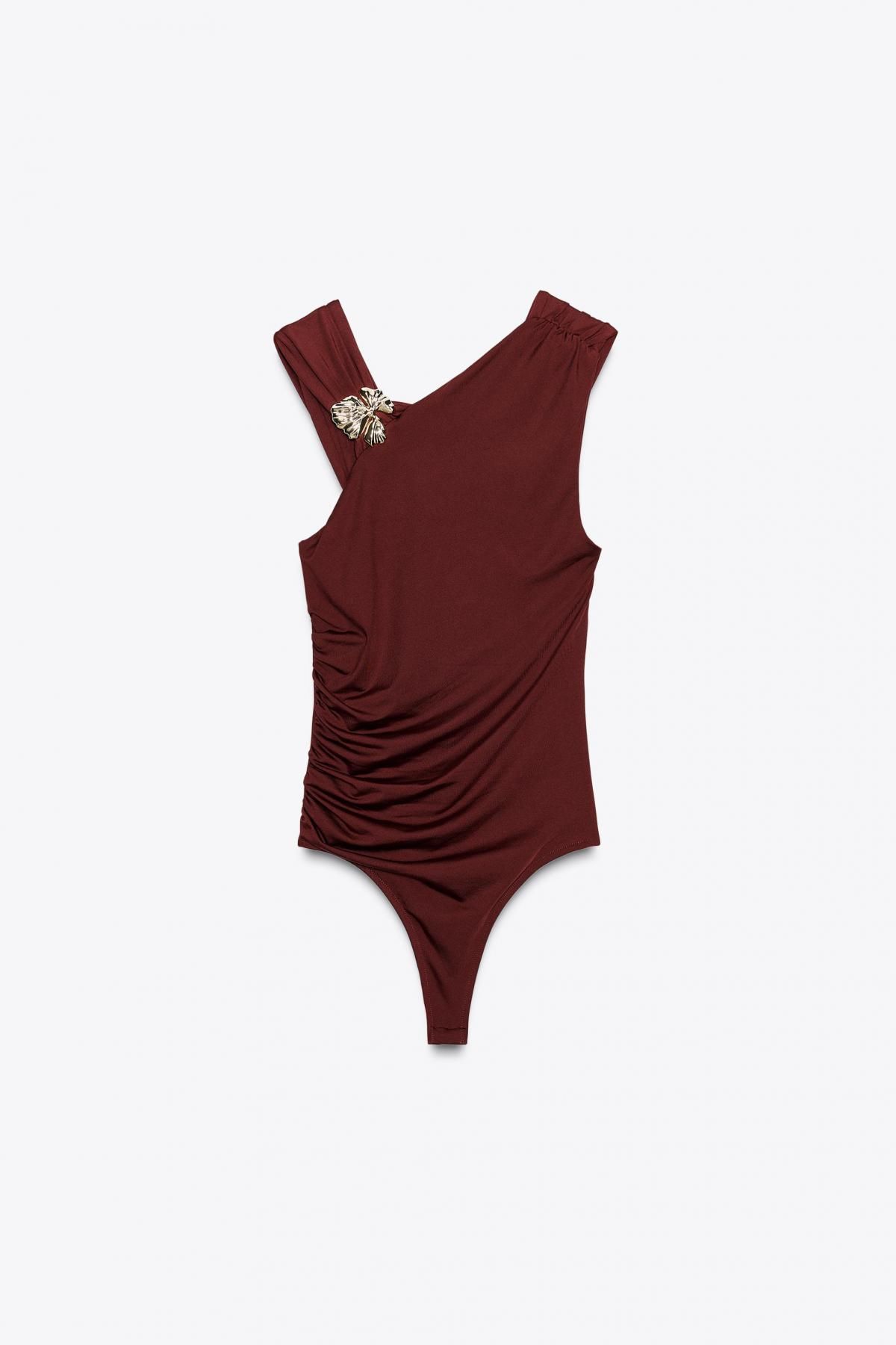 자라 폴리아미드 비대칭 아플리케 바디수트 1026/171 BURGUNDY - 메인 이미지